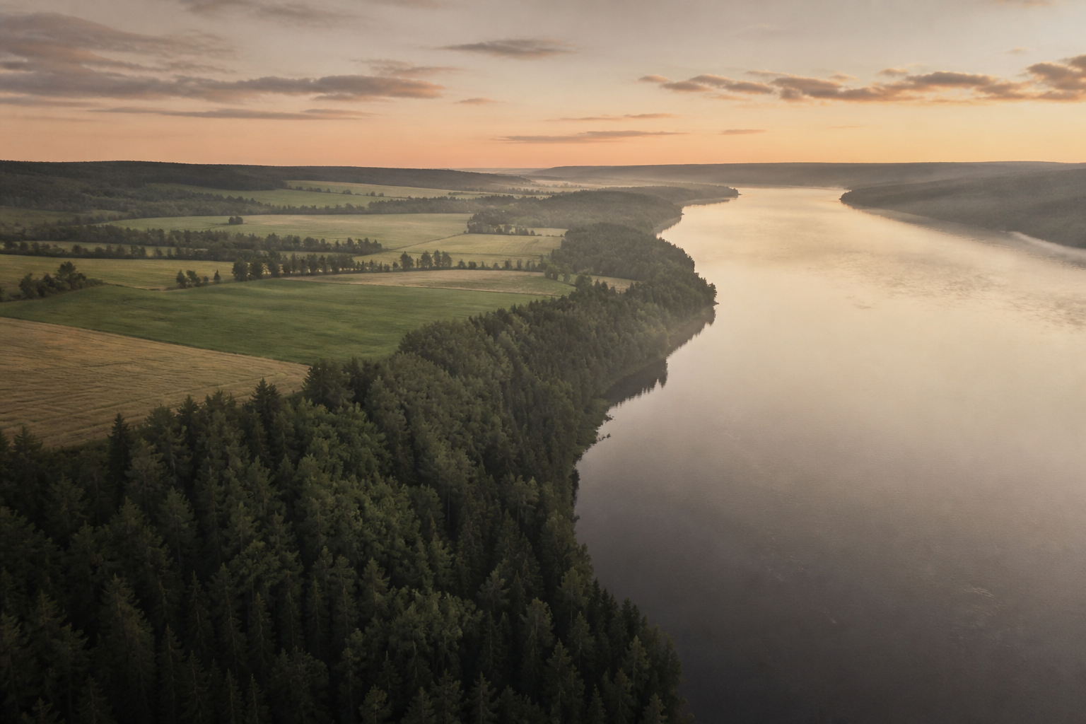 Aerial Canadian land at dawn